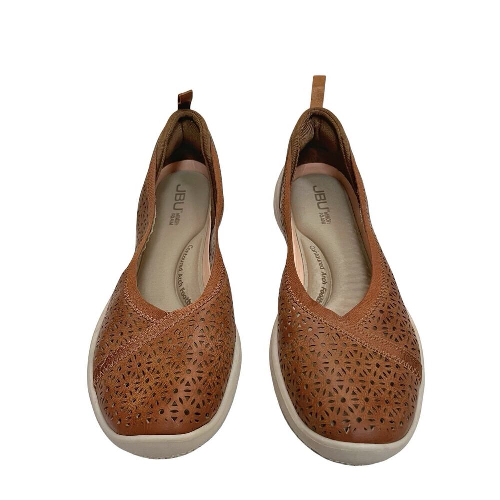 JBU By Jambu Emma Ballet Flats 8M Slip On Cushioned Brown Laser Cut Casual